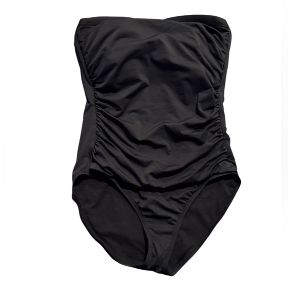 Tommy Bahama Women’s Black Strapless Ruched One-Piece Swimsuit Size 12 - Picture 1 of 7